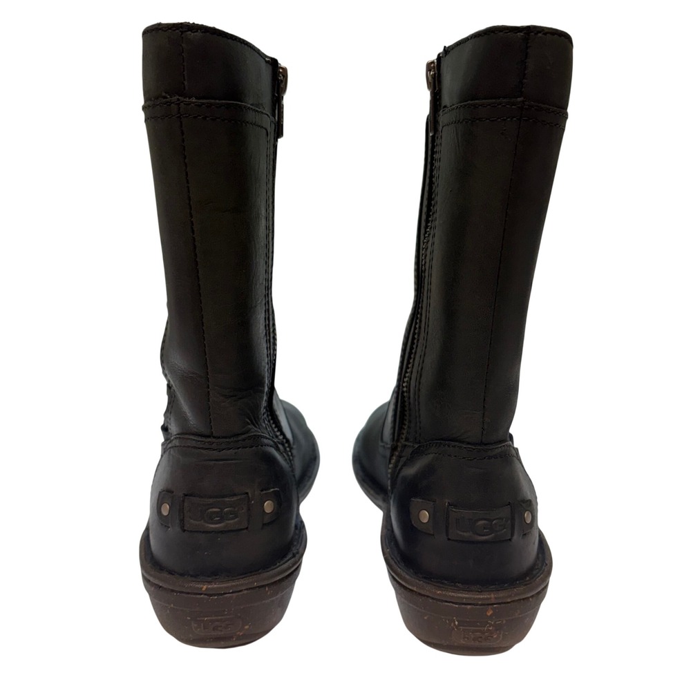 Ugg Boots Kaleen Black Leather Woven Mid Calf Shearling 1006083 Womens 6 Moto - Picture 4 of 10
